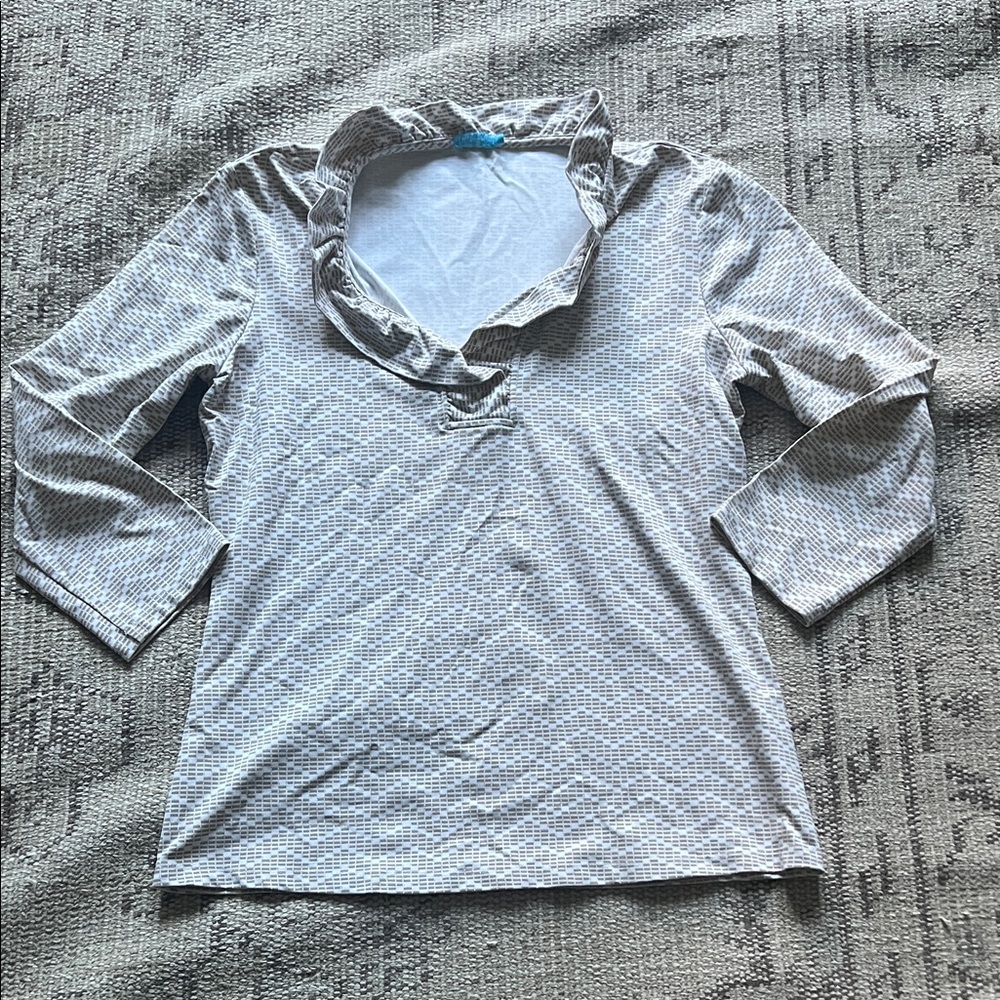 J. McLaughlin beige and white Geometric Shirt